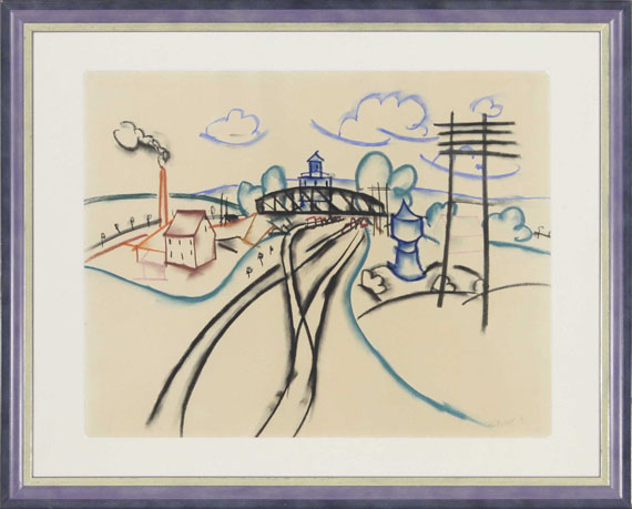 Walter Ophey - Landschaft mit Eisenbahnbrücke - Image du cadre