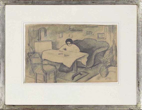 August Macke - Elisabeth am Tisch im Wohnzimmer - Image du cadre