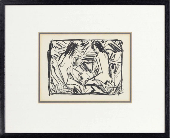 Otto Mueller - Ein sitzendes und ein kniendes Mädchen unter Blättern - Image du cadre
