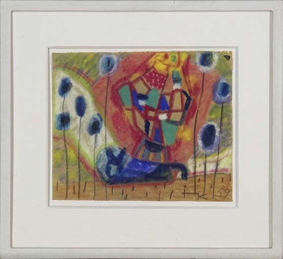 Ida Kerkovius - Ohne Titel (Abstraktion mit blauen Blumen) - Image du cadre