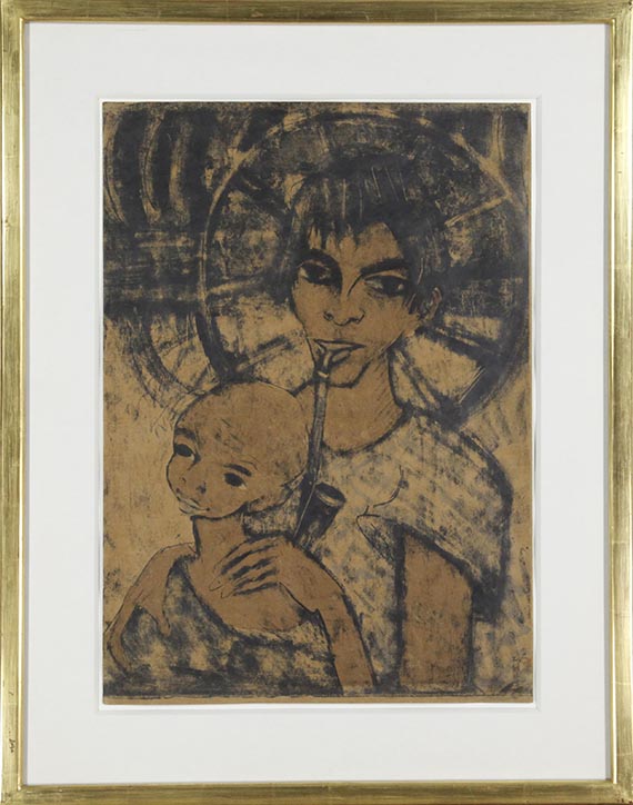 Otto Mueller - Zigeunermadonna (Zigeunerin mit Kind vor Wagenrad) - Image du cadre
