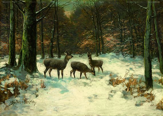 Otto Scheuerer - Rehe im winterlichen Wald