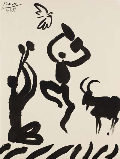 Pablo Picasso - Masque-Flöte spielender Faun mit Ziegenbock. 1959