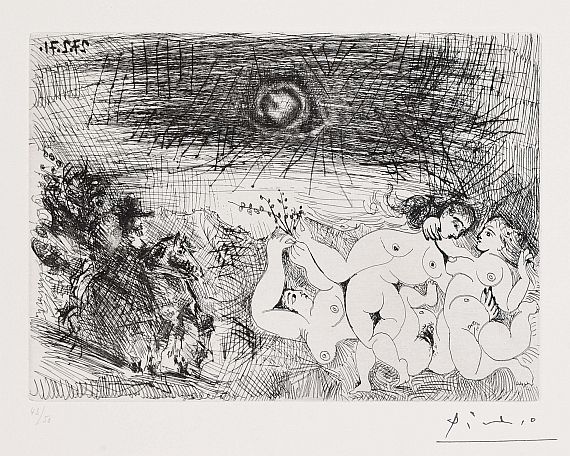 Pablo Picasso - Cavalier surprenant des femmes dansant au clair de lune