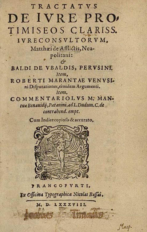 Afflitto, M. de - Tractatus de iure promiseos. 1588.