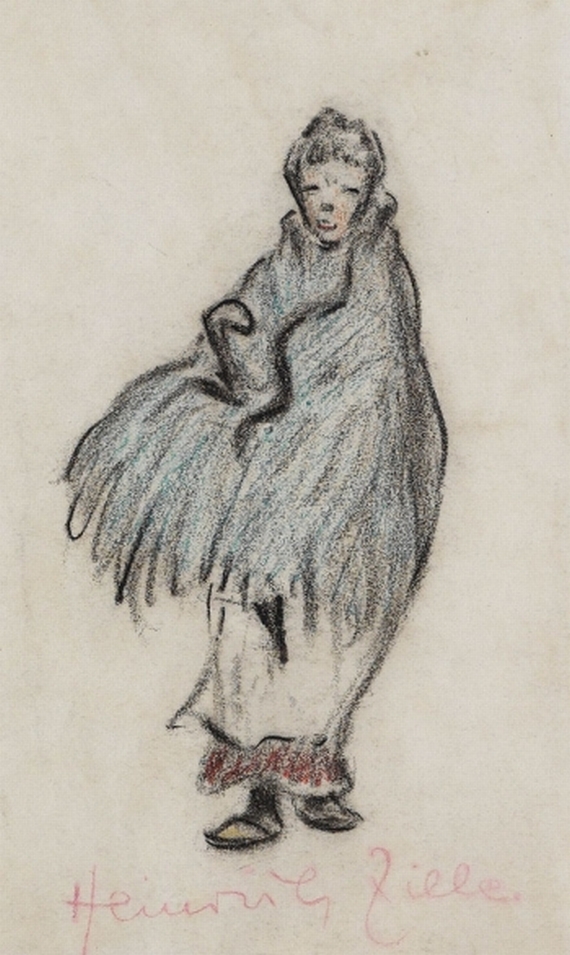 Heinrich Zille - Junge Frau mit Umhang