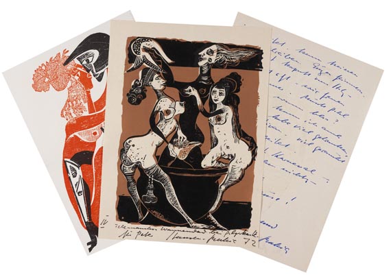 Karl Heinz Hansen-Bahia - Sammlung von Autographen, masch. Briefen u. Karten sowie Holzschnitten. Zus. ca. 200 Tle. 1962-1977. - Autre image