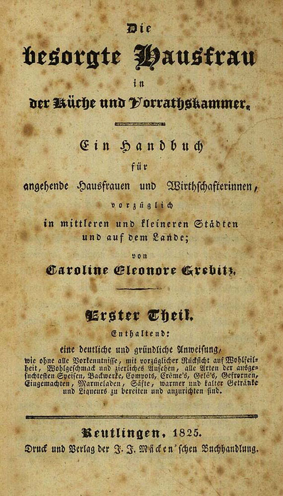 Caroline Eleonore Grebitz - Die besorgte Hausfrau. 1825. 2 Bde.