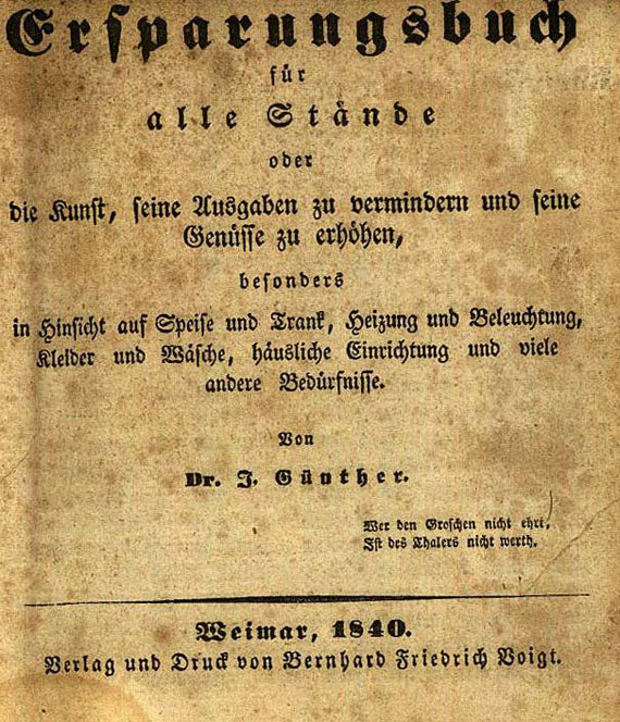 Johannes Günther - Ersparungsbuch. 1840