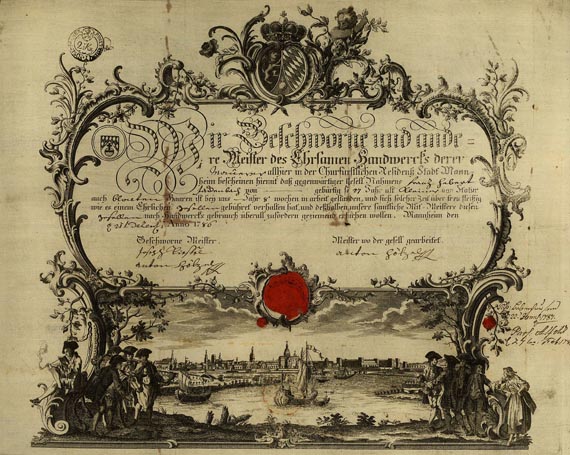  Handwerkskundschaft - 1 Bl. Handwerkskundschaft Mannheim. 1786.