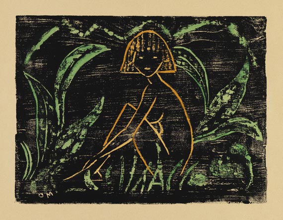 Otto Mueller - Mädchen zwischen Blattpflanzen (Mädchen im Schilf)