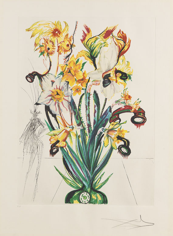 Salvador Dalí - 3 Bätter: Hemerocallis thumbergii elephanter furiosa. Narcissus telephonans inondis. Dianthus carophilius cum clavinibus multibibis - Autre image