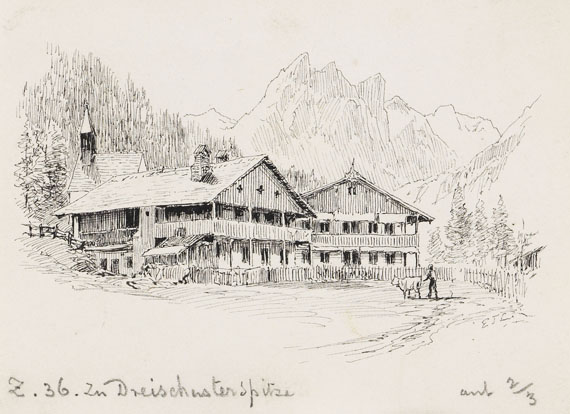 Edward Theodore Compton - 2 Bll.: Berghof. Panorama der Dreischusterspitze