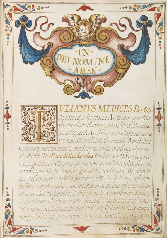  Manuskripte - Doktordiplom, Pgt.-Handschrift, Italien 1623.