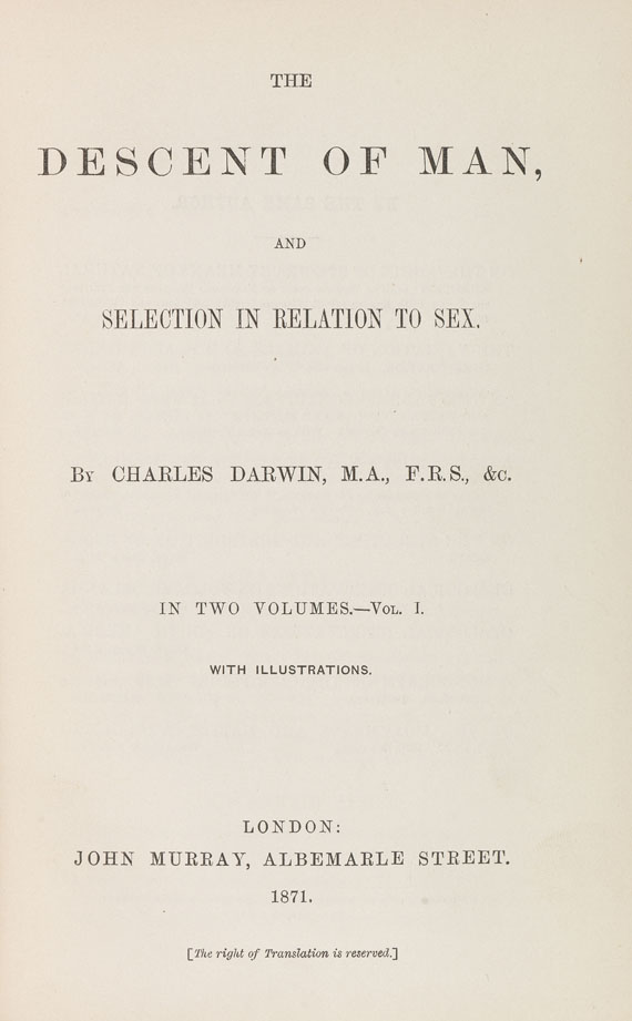 Charles Darwin - The descent of man. 1871. 2 Bde.. - Autre image