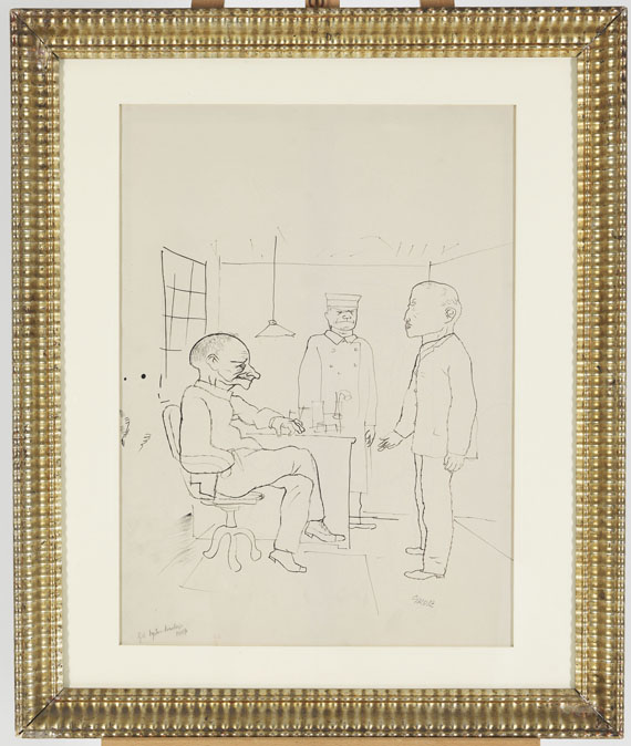 George Grosz - Männer im Raum. Illustration "100% Roman eines Patrioten" von Upton Sinclair - Image du cadre
