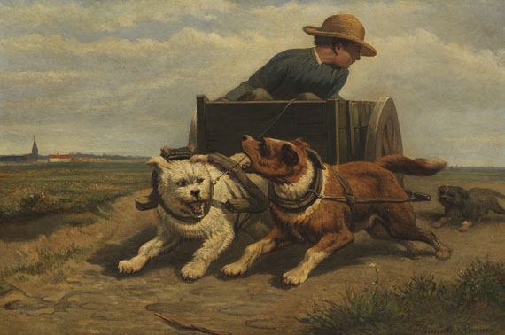 Henriette Ronner-Knip - Junge mit Hundewagen