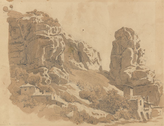 Gustav Jakob Canton - 2 Bll.: Felsige Landschaft. Antike Wasserleitung in den Albaner Bergen - Autre image