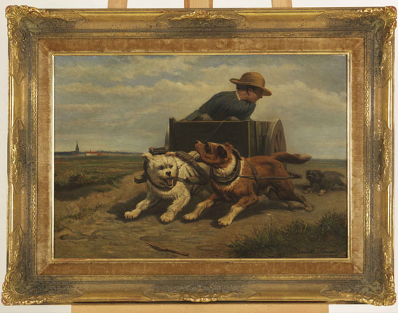 Henriette Ronner-Knip - Junge mit Hundewagen - Image du cadre
