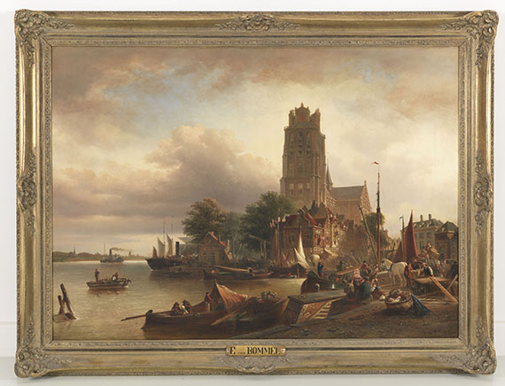 Elias van Bommel - Ansicht von Dordrecht mit der Grote Kerk - Image du cadre