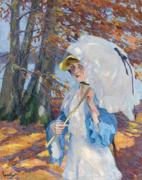 Cucuel - Dame mit Sonnenschirm im Herbstlaub am Ammersee