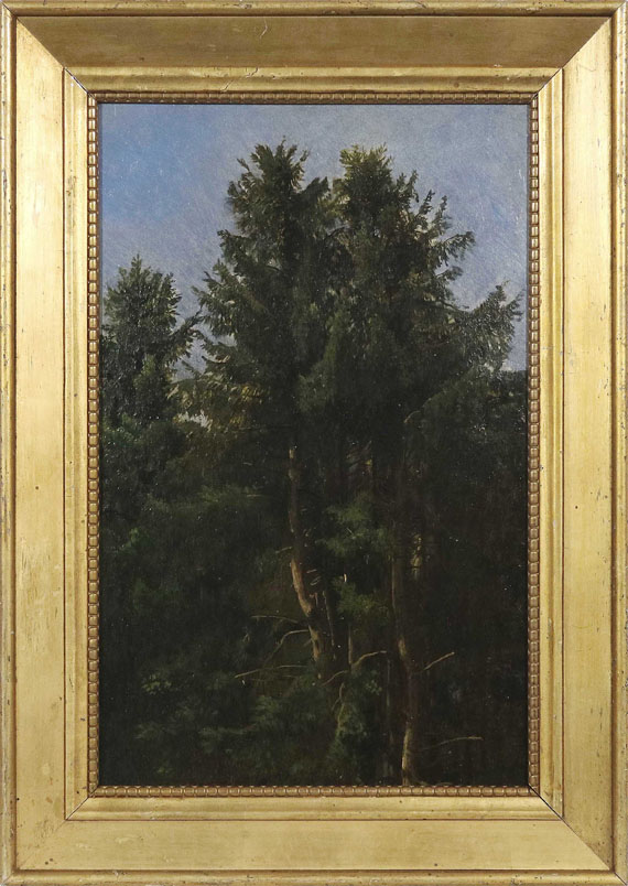 Christian Friedrich Gille - Baumstudie - Hohe Nadelbäume im Waldesdickicht - Image du cadre