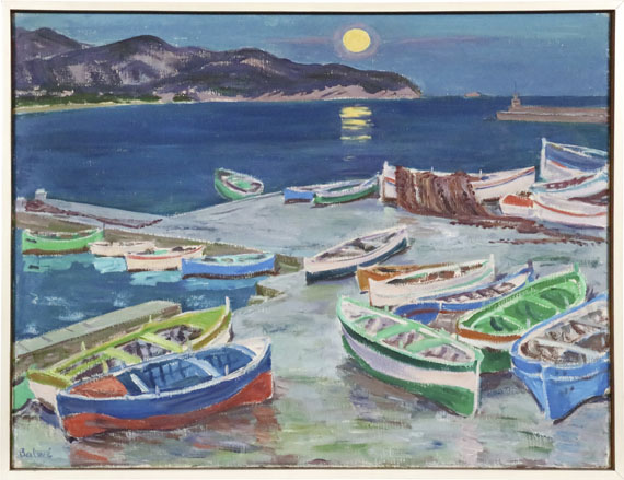 Arnold Balwé - Fischerboote am Abend (Marina di Campo, Insel Elba) - Image du cadre