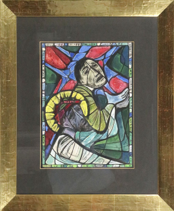 Albert Birkle - Simon hilft Jesus das Kreuz zu tragen (Farbentwurf für ein Bleiglasfenster) - Image du cadre