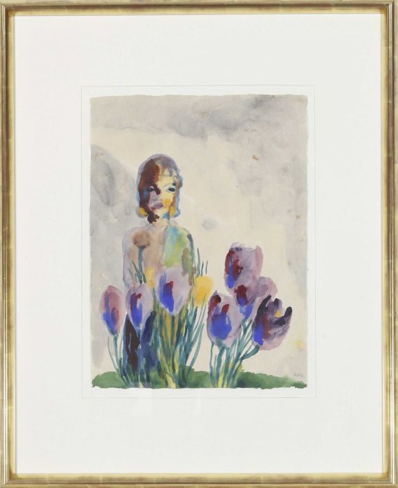 Emil Nolde - Stillleben mit Tulpen und einer Figur - Image du cadre