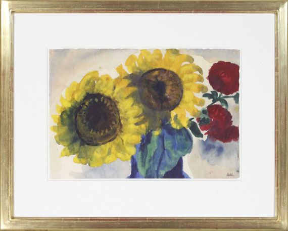 Emil Nolde - Sonnenblumen und rote Blüten - Image du cadre