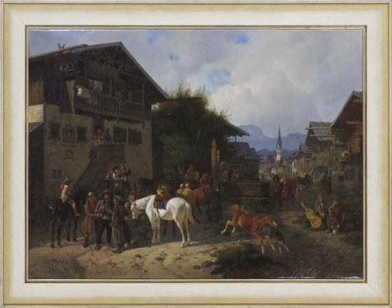 August Franz Schelver - Pferdemarkt in Partenkirchen - Image du cadre