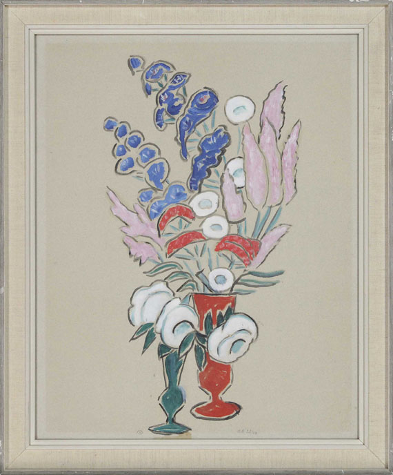 Gabriele Münter - Blumenstillleben mit roter und grüner Vase - Image du cadre
