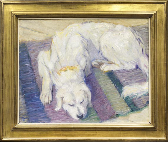 Franz Marc - Liegender Hund (Hundeporträt von "Russi") - Image du cadre