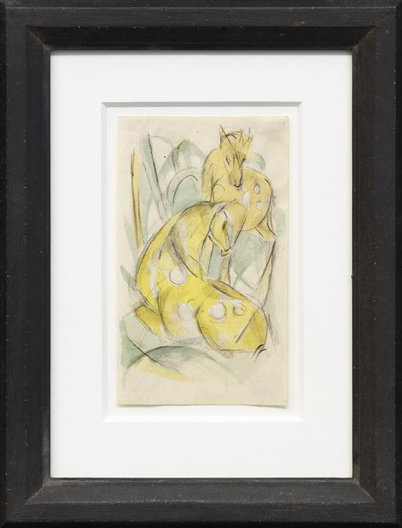 Franz Marc - Zwei gelbe Tiere (Zwei gelbe Rehe) - Image du cadre