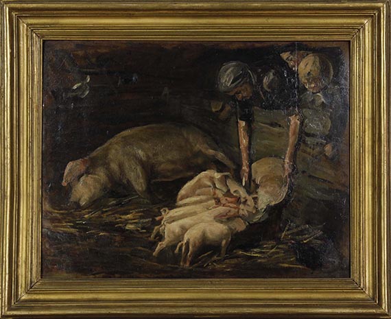 Max Liebermann - Schweinekoben, Wochenstube - Image du cadre