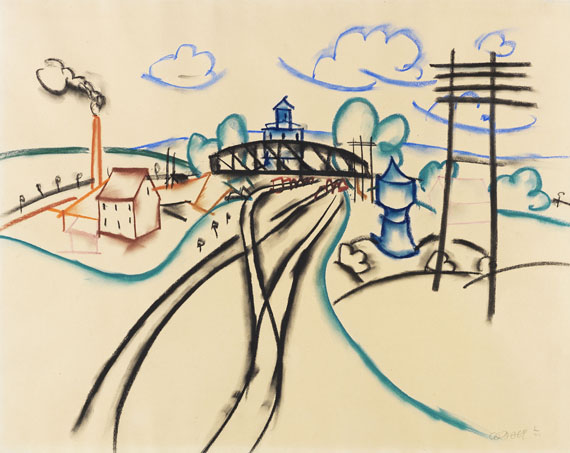 Walter Ophey - Landschaft mit Eisenbahnbrücke