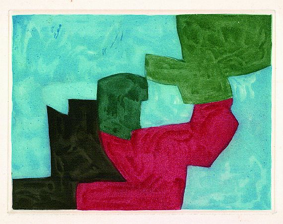 Serge Poliakoff - 2 Bll.: Komposition in Braun, Grau und Schwarz. Komposition in Blau, Schwarz, Rot und Grün