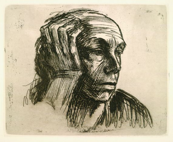 Käthe Kollwitz - Selbstbildnis mit der Hand an der Stirn