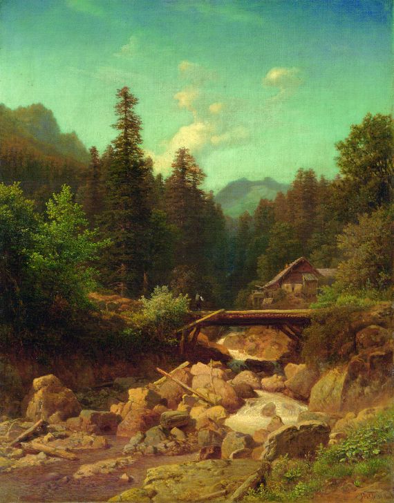 Hermann Pohle - Gebirgslandschaft mit hölzernem Steg