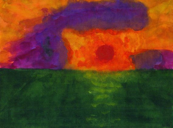 Emil Nolde - Rote, tiefstehende Sonne (über grüner Marschlandschaft)