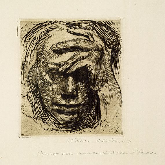 Käthe Kollwitz - Selbstbildnis mit der Hand an der Stirn