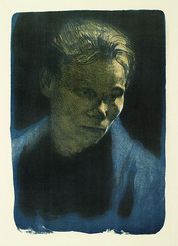 Käthe Kollwitz - Brustbild einer Arbeiterfrau mit blauem Tuch