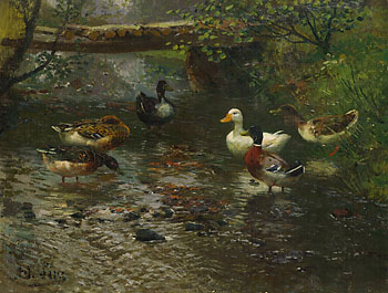 Adolf Lins - Enten am Bachufer