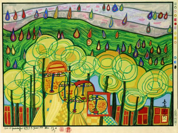 Friedensreich Hundertwasser - The rain falls far from us