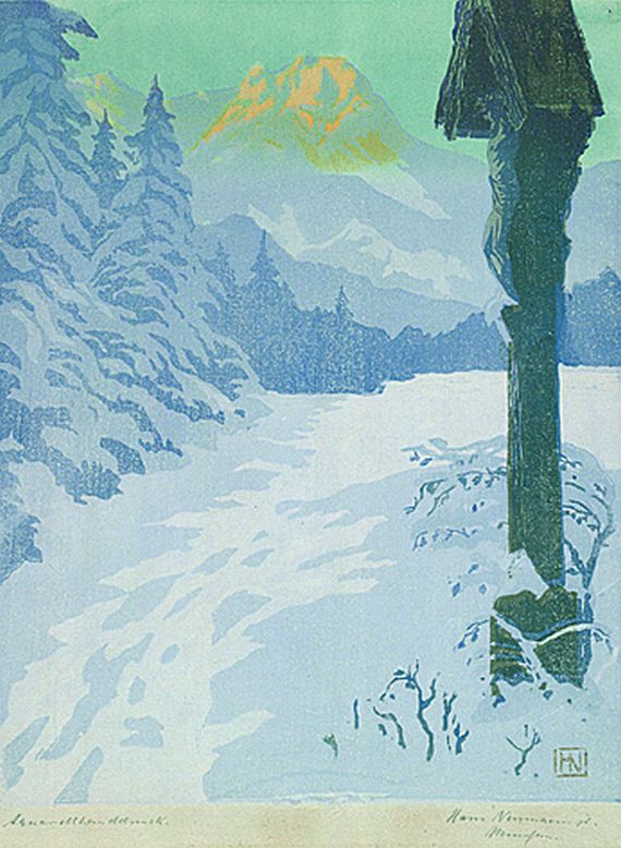 Hans Neumann - Winterlandschaft mit Marterl