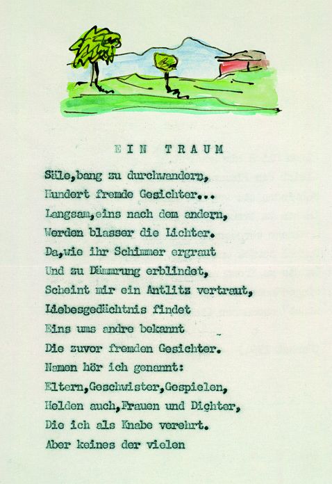 Hesse, H. - Gedicht-Typoskript u. Aquarell.