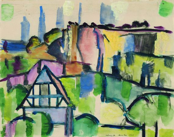 Helmuth Macke - Landschaft mit Fachwerkhaus