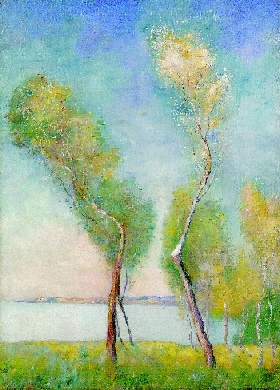 Lesser Ury - Baumgruppe am Seeufer