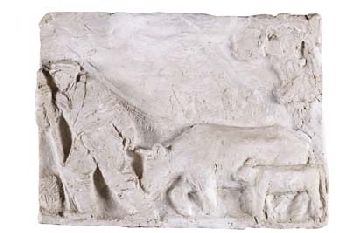 Bernhard Hoetger - 3 Reliefs: Boot mit Vierergruppe. Bauer mit Rind und Kalb. Hirte und Frau mit der Herde