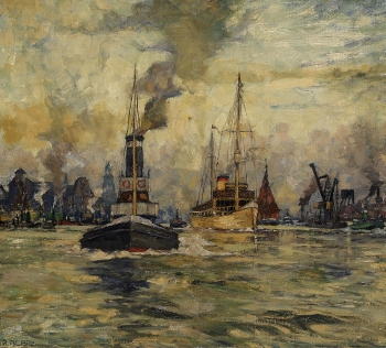 Richard Albitz - Morgenstimmung im Hamburger Hafen